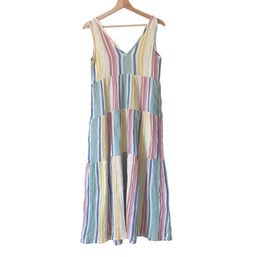 Marine Layer Dress Womens XS Gauze Striped Colorful Corrine Maxi Rainbow Travel